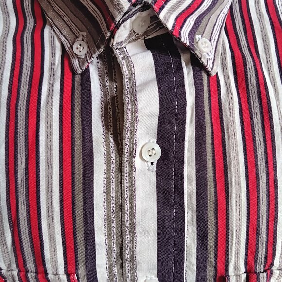 Large Vintage Western Shirt Panhandle Slim Striped Short-Sleeve Red/White/Purple - Picture 4 of 6